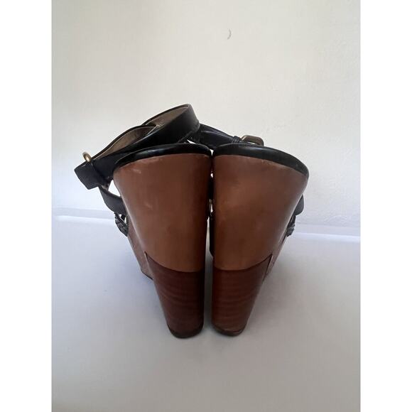 PRADA Black Leather Platform Wedge Sandals Ankle Strap Heels EU 39 US 9 - Picture 11 of 14